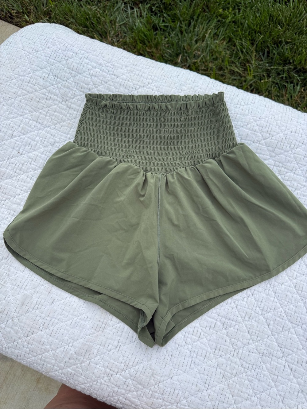 Aerie Offline  Olive High Smocked-Waist Real Me Athletic Shorts